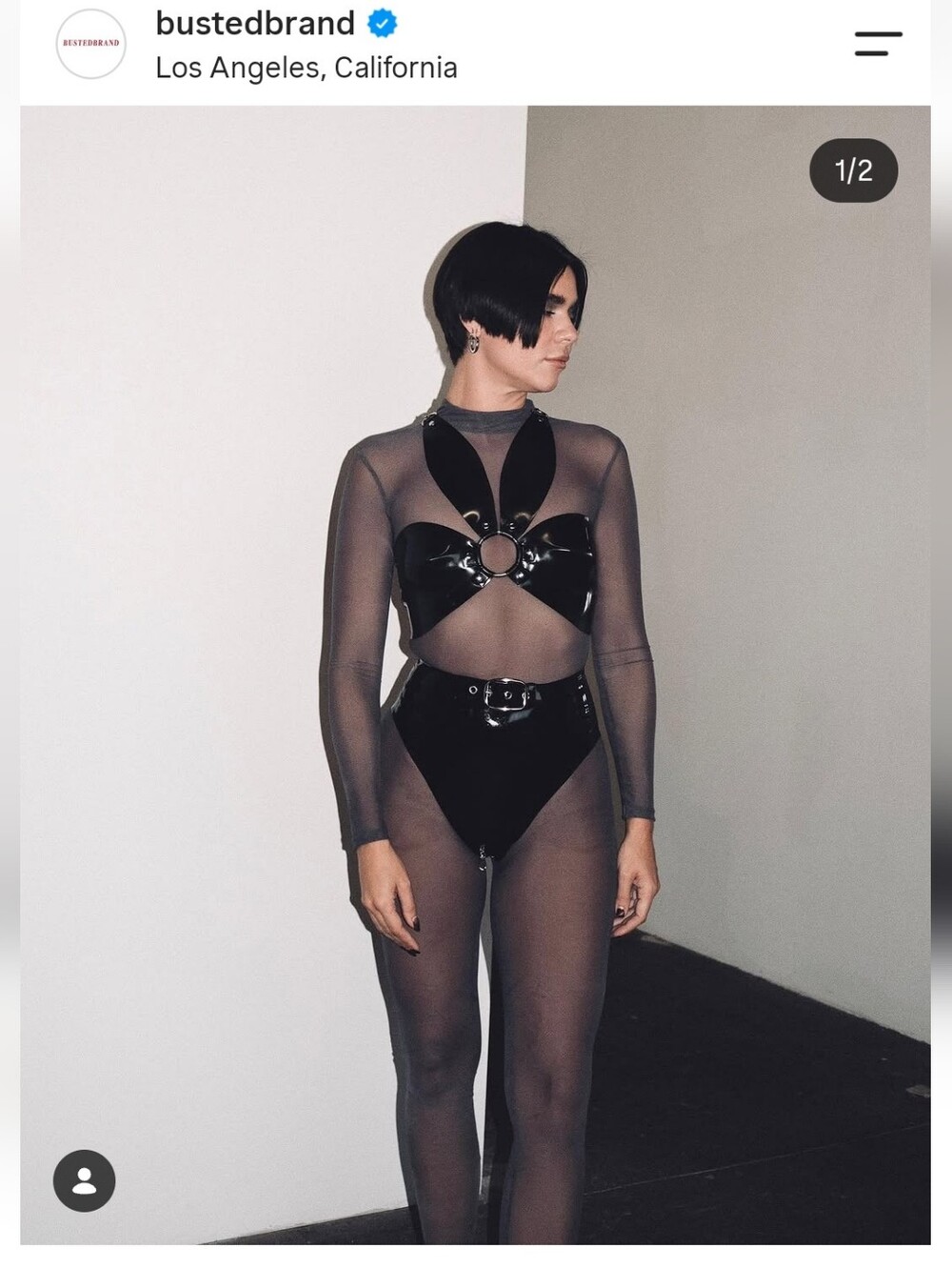 Busted Brand Purple/grey(Gloom) Sheer Long-Sleeve Bodysuit